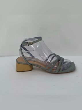 Steve Madden Abagail strappy sandal shoe heel ankle strap denim blue knot new 7